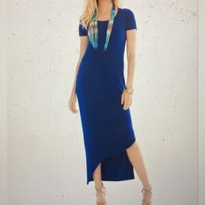 Travelers by Chico's Blue Asymmetrical Hem Midi Dress size 3 (XL)